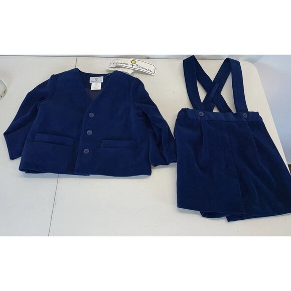 NEW Eiseman Blue Velvet Boys 2T Jacket and short suspenders‎ set  Formal - Picture 1 of 7